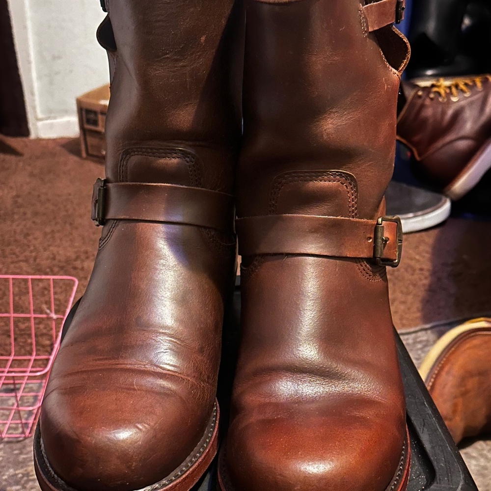10.5 rust brown leather engineer boots made in the USA Frye boots